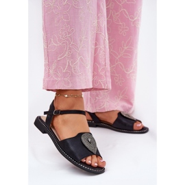 S.Barski Sandali con tacco piatto da donna con un ornamento S. Barski KV51-098 Nero 2