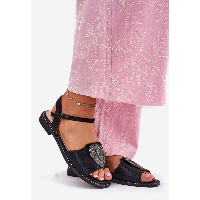 S.Barski Sandali con tacco piatto da donna con un ornamento S. Barski KV51-098 Nero 1