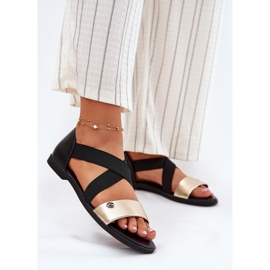 EVento Sandali da donna piatta con strisce flessibili nere e dorate nero 2