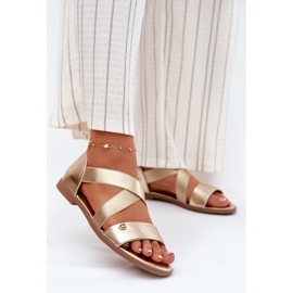 EVento Sandali da donna piatta con strisce dorate flessibili d'oro 2