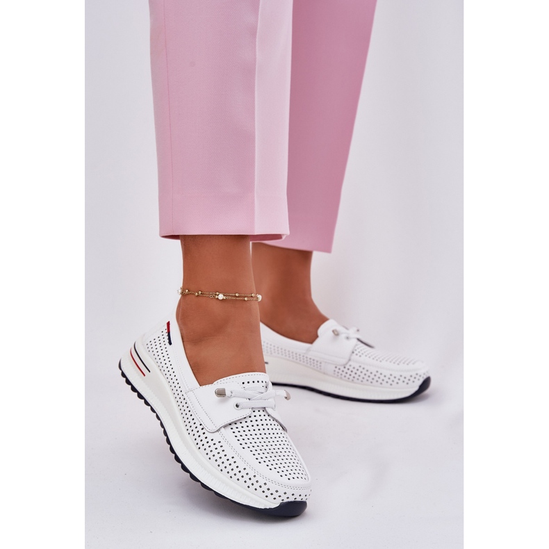 EVento Scarpe in pelle da donna sulla piattaforma Openwork White bianca 2