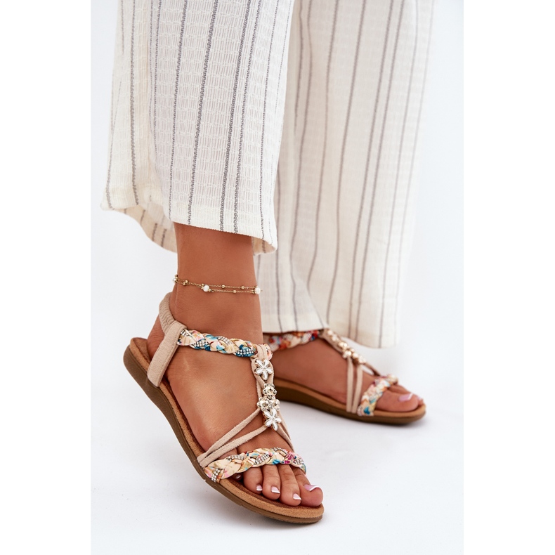 EVento Sandali femminili con spille e strisce tessute beige 2