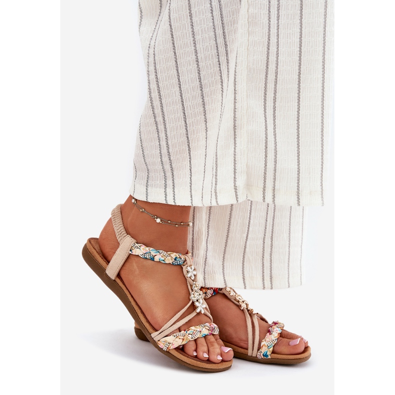 EVento Sandali femminili con spille e strisce tessute beige 1