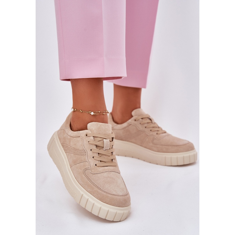 EVento Sneaker in pelle scamosciata femminile sulla piattaforma beige 2