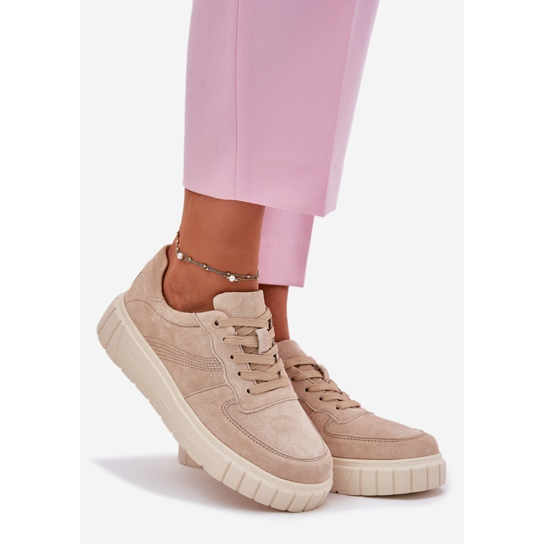 EVento Sneaker in pelle scamosciata femminile sulla piattaforma beige 1