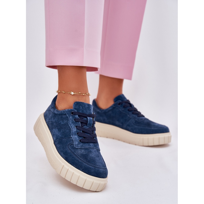 EVento Sneaker in pelle scamosciata femminile sulla piattaforma blu navy 2