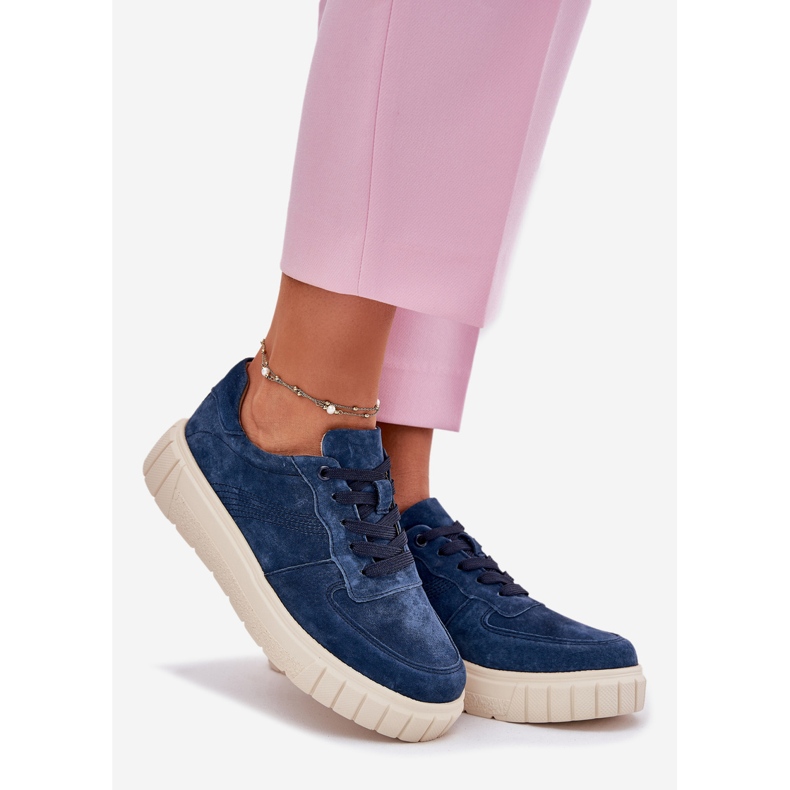EVento Sneaker in pelle scamosciata femminile sulla piattaforma blu navy 1