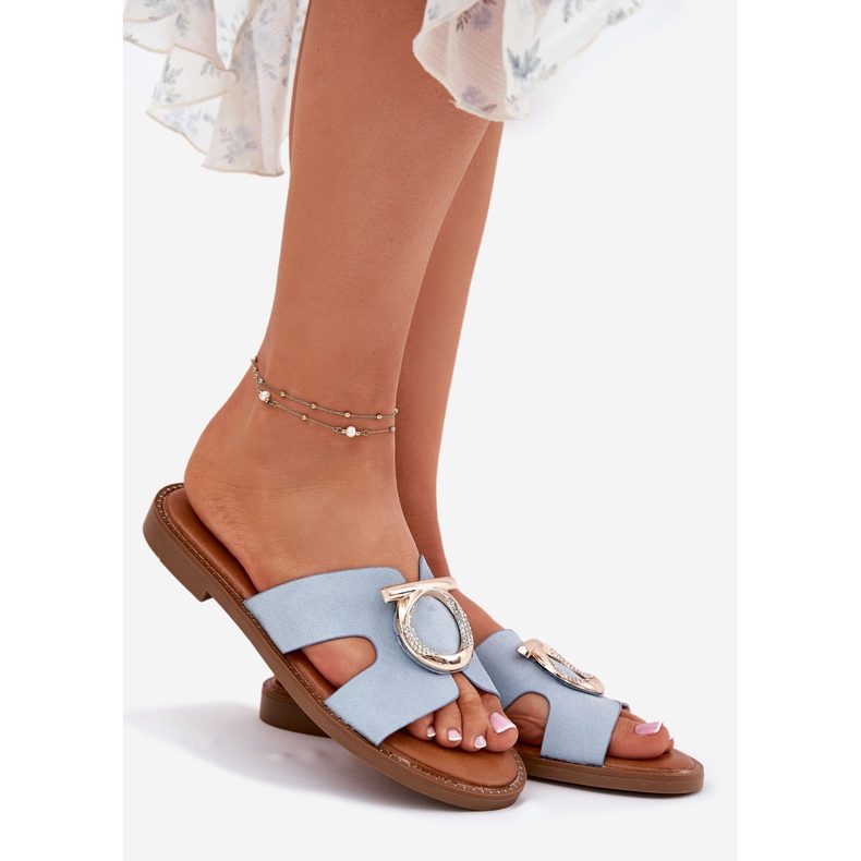 Vinceza Flop da donna a copertura piatta con una decorazione Vincez 17381 blu 1