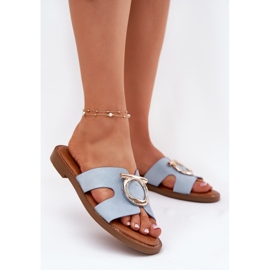 Vinceza Flop da donna a copertura piatta con una decorazione Vincez 17381 blu 2