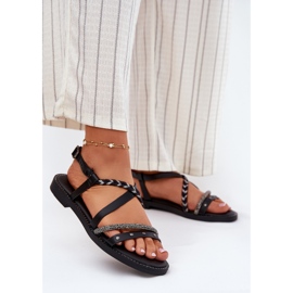 Sandali piatti con decorativo Vinceza 17379 Black Stripes nero 2