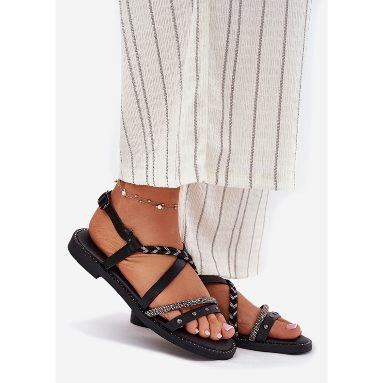 Sandali piatti con decorativo Vinceza 17379 Black Stripes nero 1