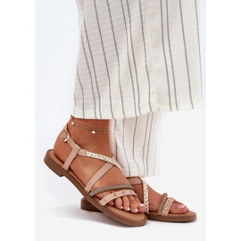 Sandali piatti con decorativo Vinceza 17379 Stripe beige 1