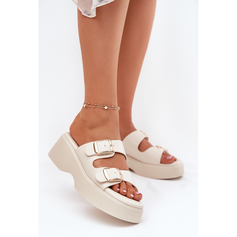 Inna Le infradito da donna su cuneo e piattaforma con morsetti leggeri beige 2