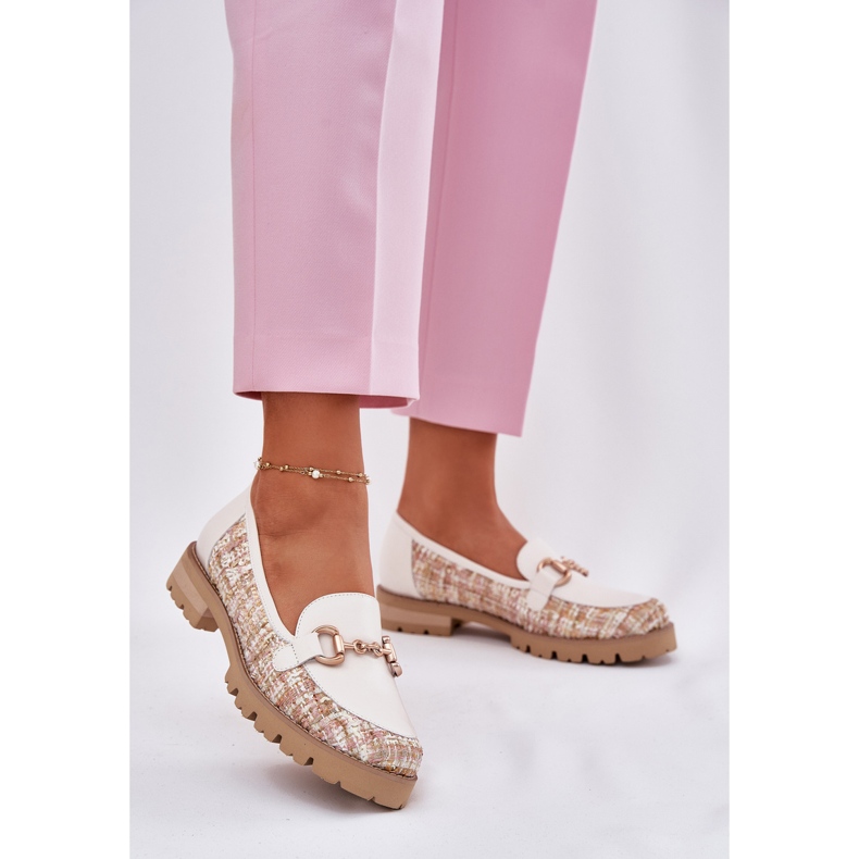 Mocassini in pelle femminile con dettagli dorati Laura Messi 2938 Beige leggera 2