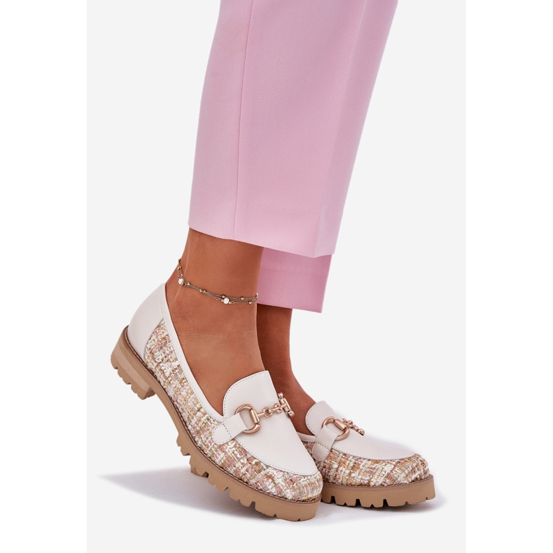 Mocassini in pelle femminile con dettagli dorati Laura Messi 2938 Beige leggera 1