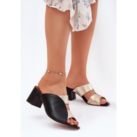 Pantofole in pelle femminile sul Maciejka Post 06943-25 nero e oro 2