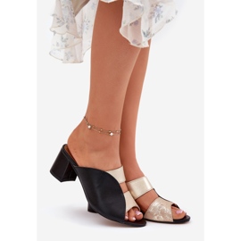 Pantofole in pelle femminile sul Maciejka Post 06943-25 nero e oro 1