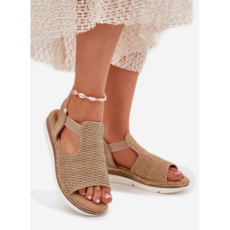 EVento Sandali femminili con beige e treccia d'oro 1