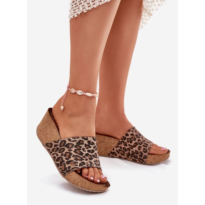 Zazoo 40289 Flip in pelle femminile sul leopardo del cuneo di sughero beige 1