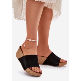 Zazoo 40311 Le pantofole da donna in pelle scamosciata sui cunei di sughero nero 1