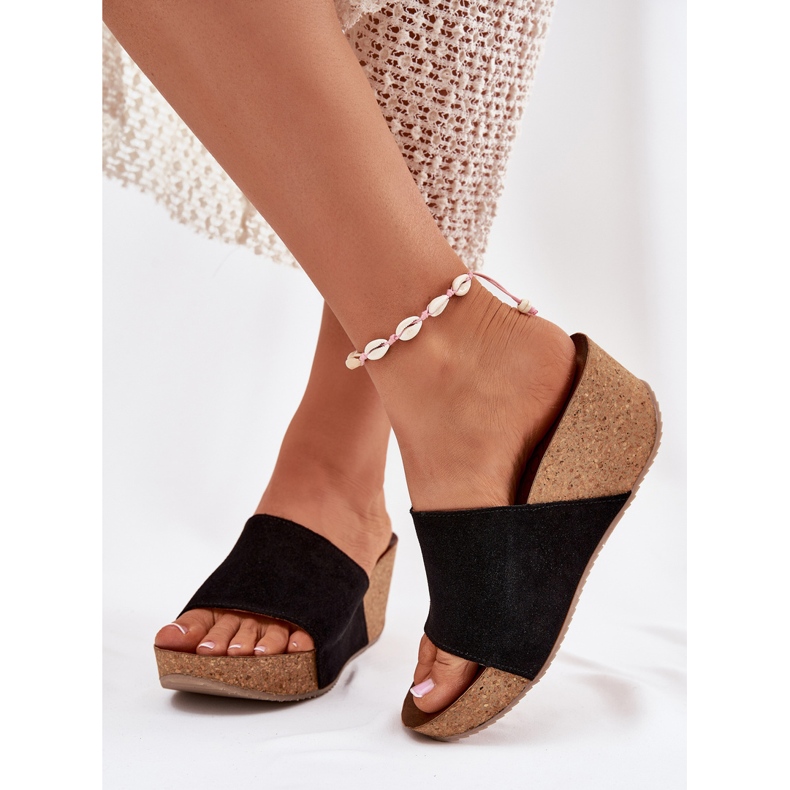 Zazoo 40311 Le pantofole da donna in pelle scamosciata sui cunei di sughero nero 2