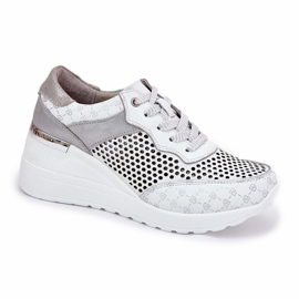 Scarpe sportive in pelle Openwork Sneaker su Wedge S.Barski LR51-641 White bianco 2