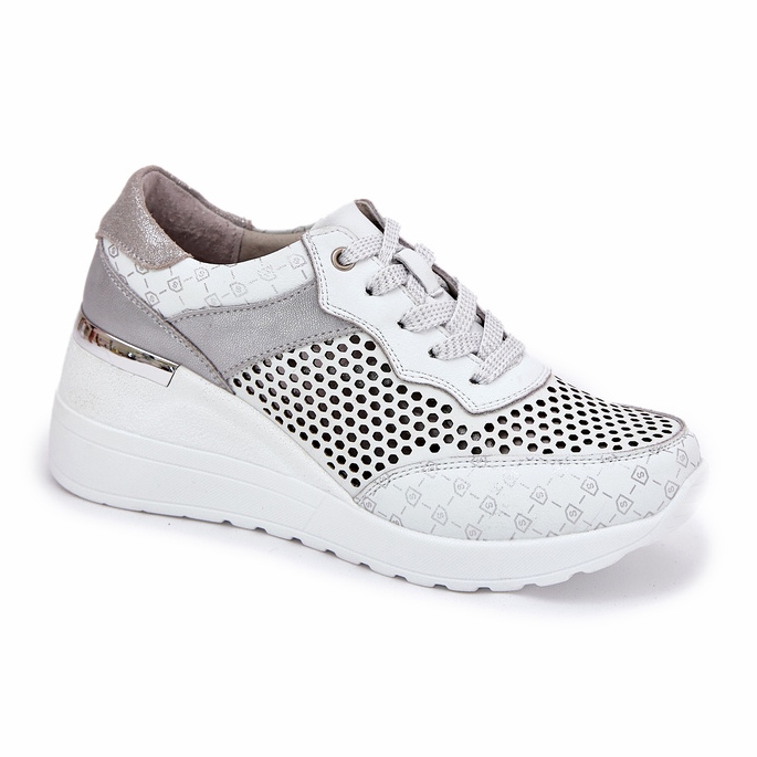 Scarpe sportive in pelle Openwork Sneaker su Wedge S.Barski LR51-641 White bianco 2