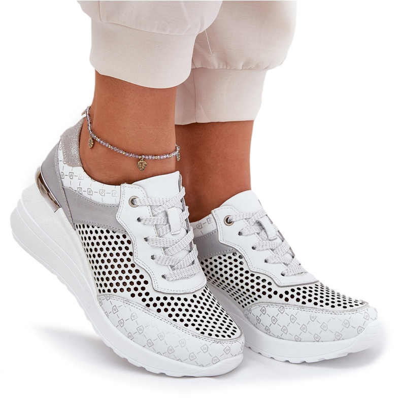 Scarpe sportive in pelle Openwork Sneaker su Wedge S.Barski LR51-641 White bianca 4