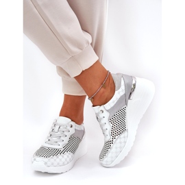 Scarpe sportive in pelle Openwork Sneaker su Wedge S.Barski LR51-641 White bianca 1