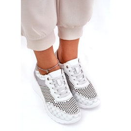 Scarpe sportive in pelle Openwork Sneaker su Wedge S.Barski LR51-641 White bianca 3