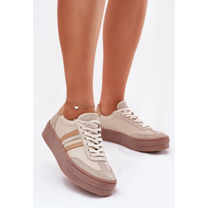 Sneaker in pelle da donna sulla piattaforma beige Zazoo N1234 2