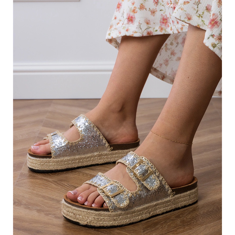 Silver glitter espadrilles con fibbie d'argento 1