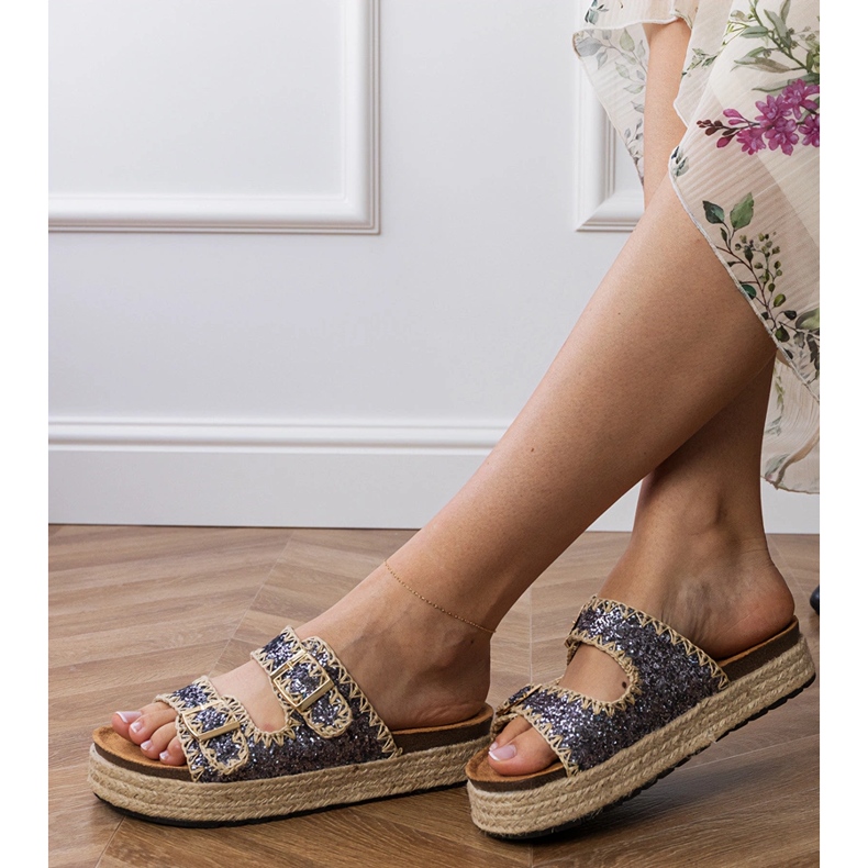 Grandi pantofole di espadrill con fibbie grigio 2