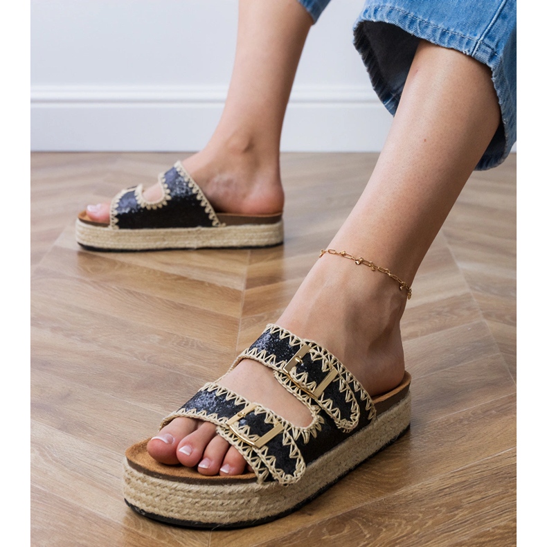 Black espadrilles glitter con fibbie nero 2