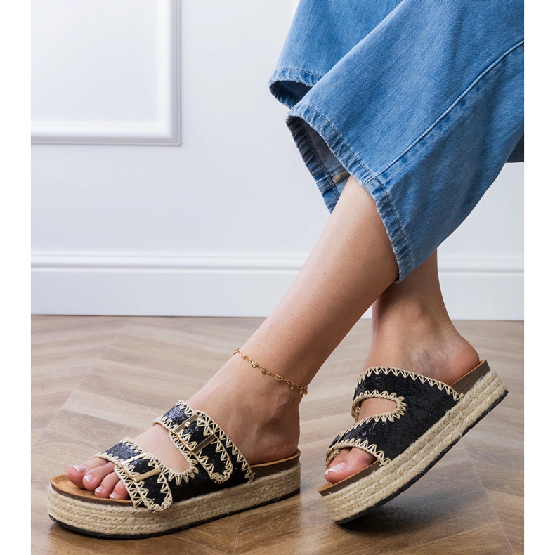 Black espadrilles glitter con fibbie nero 1