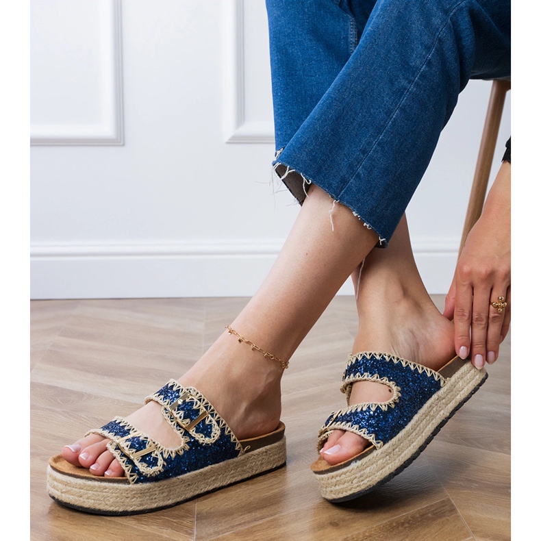 Espadrille glitter blu navy con fibbie 2