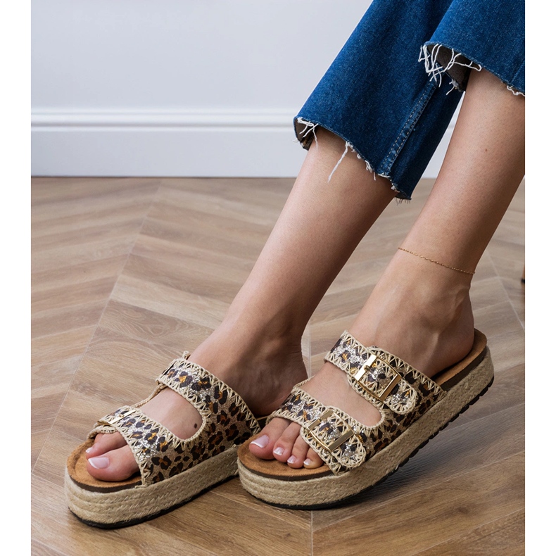 Slifori di leopardo Espadrilles con fibbie marrone 2