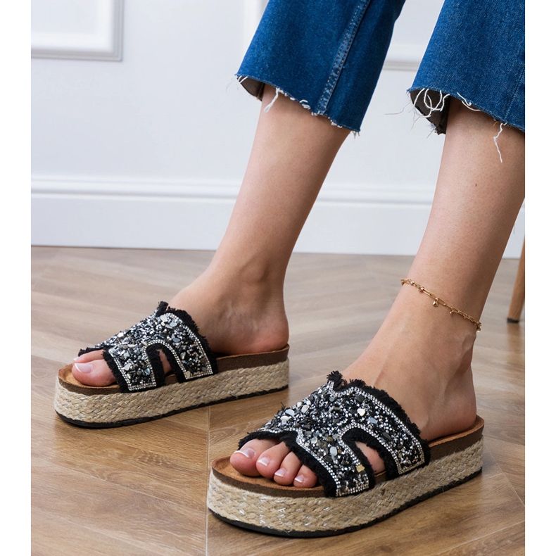 Espadrille nere con zirconi e ciottoli nero 1