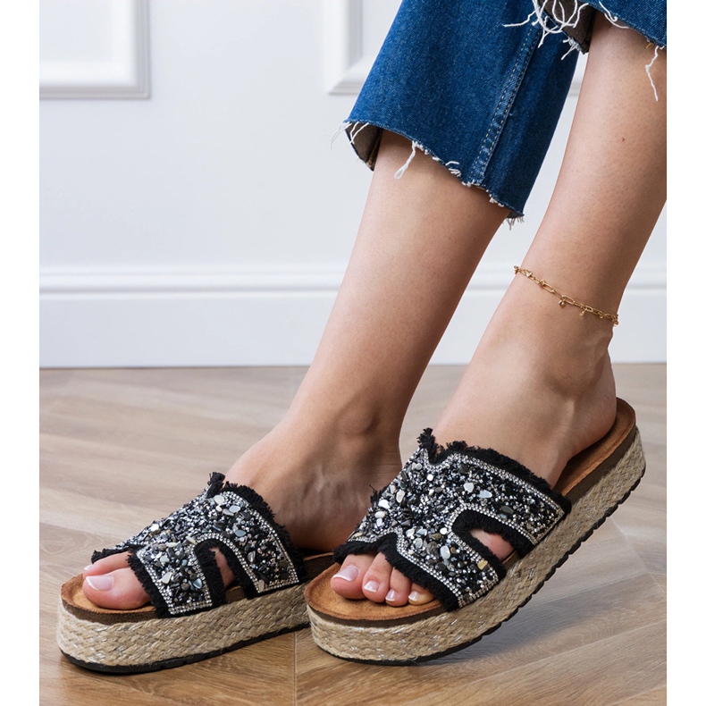 Espadrille nere con zirconi e ciottoli nero 2