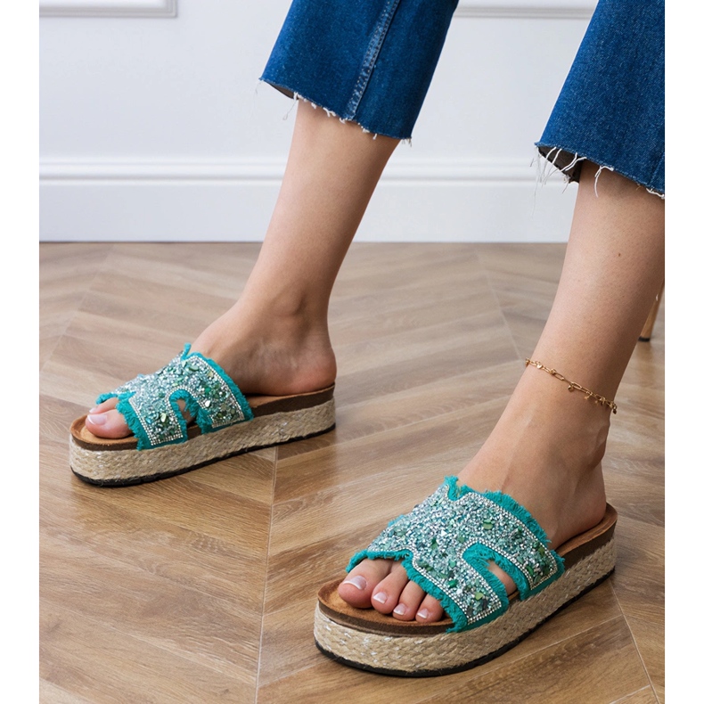 Espadrille verdi con zirconi e ciottoli verde 1