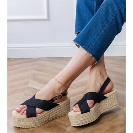Sandali neri Espadrilles sulla piattaforma con strisce nero 1