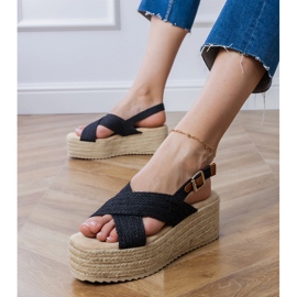 Sandali neri Espadrilles sulla piattaforma con strisce nero 2