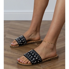 Flip piatti neri con strass sulla cintura nero 1