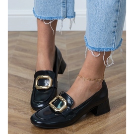 Scarpe a ruote basse da donna nera con una decorazione dorata nero 2