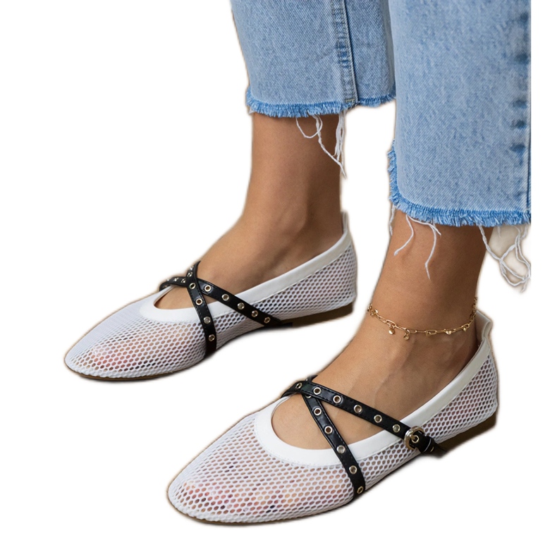 Ballerine a maglie bianche con fibbia decorativa bianco 2