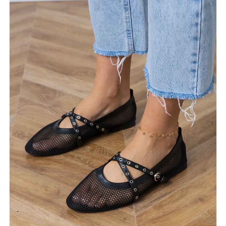 Ballerine in maglia nera con fibbia decorativa nero 1