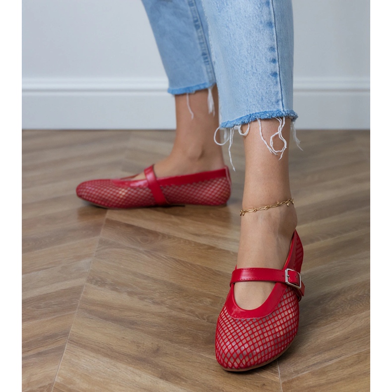 Ballerine a maglie rosse con fibbia rosso 2