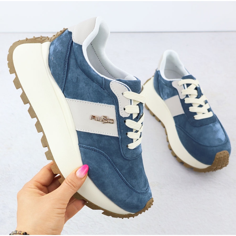 Scarpe in pelle su una spessa piattaforma blu filippo dp6785 1