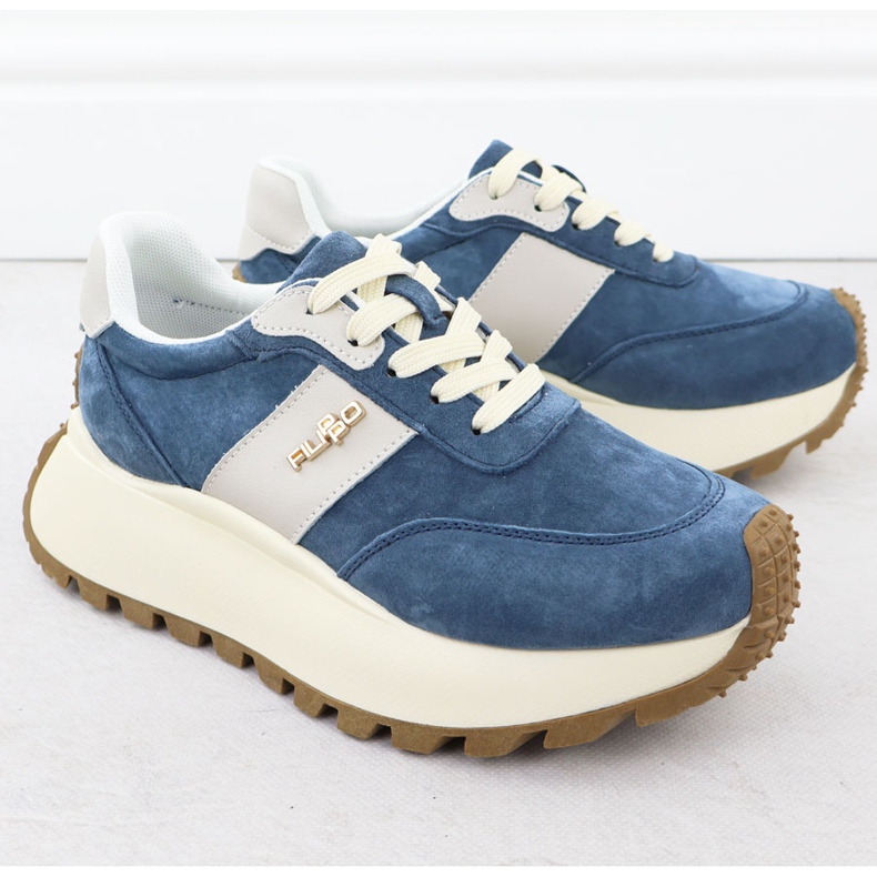 Scarpe in pelle su una spessa piattaforma blu filippo dp6785 2