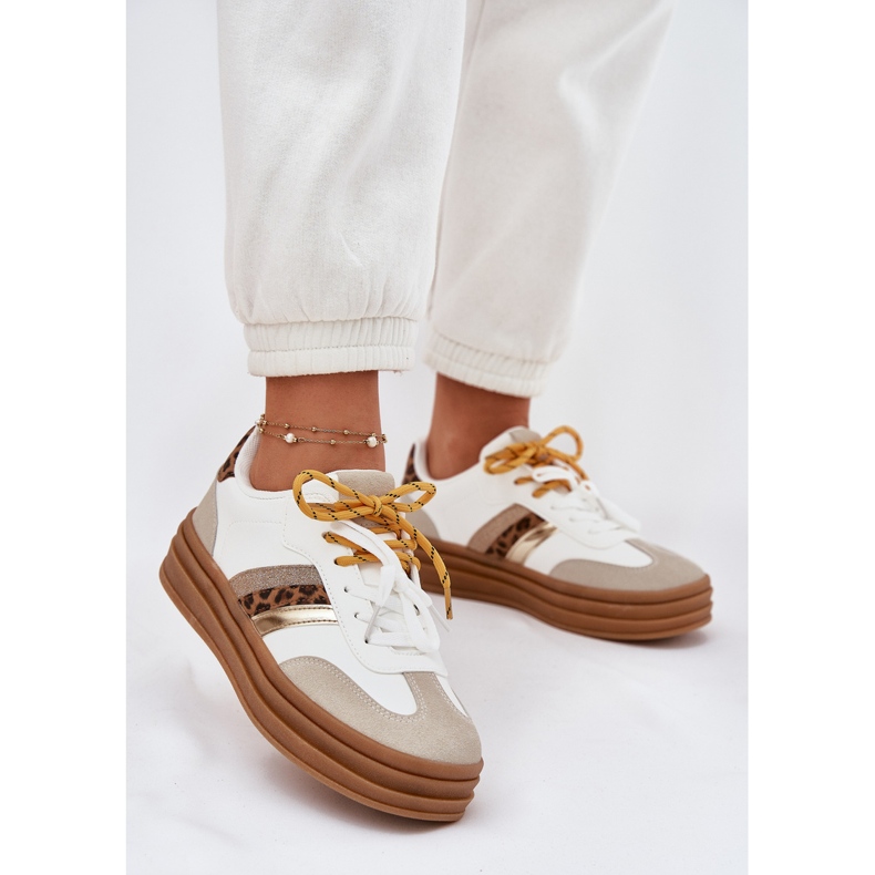 Sneaker femminili sulla piattaforma con doppia stampa bianca leopardo bianco 2